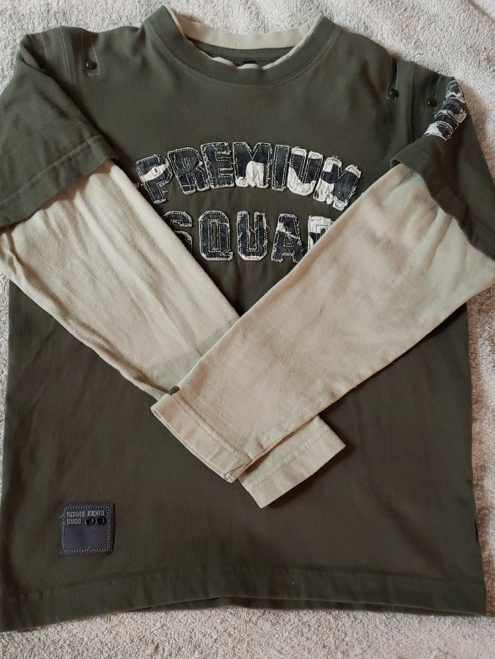 Point Zero Olive & Cream Layered-Look Long Sleeve Tee